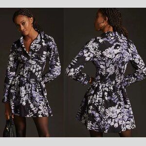 Anthropologie Black Purple Floral Corset Mini Shirtdress 20207